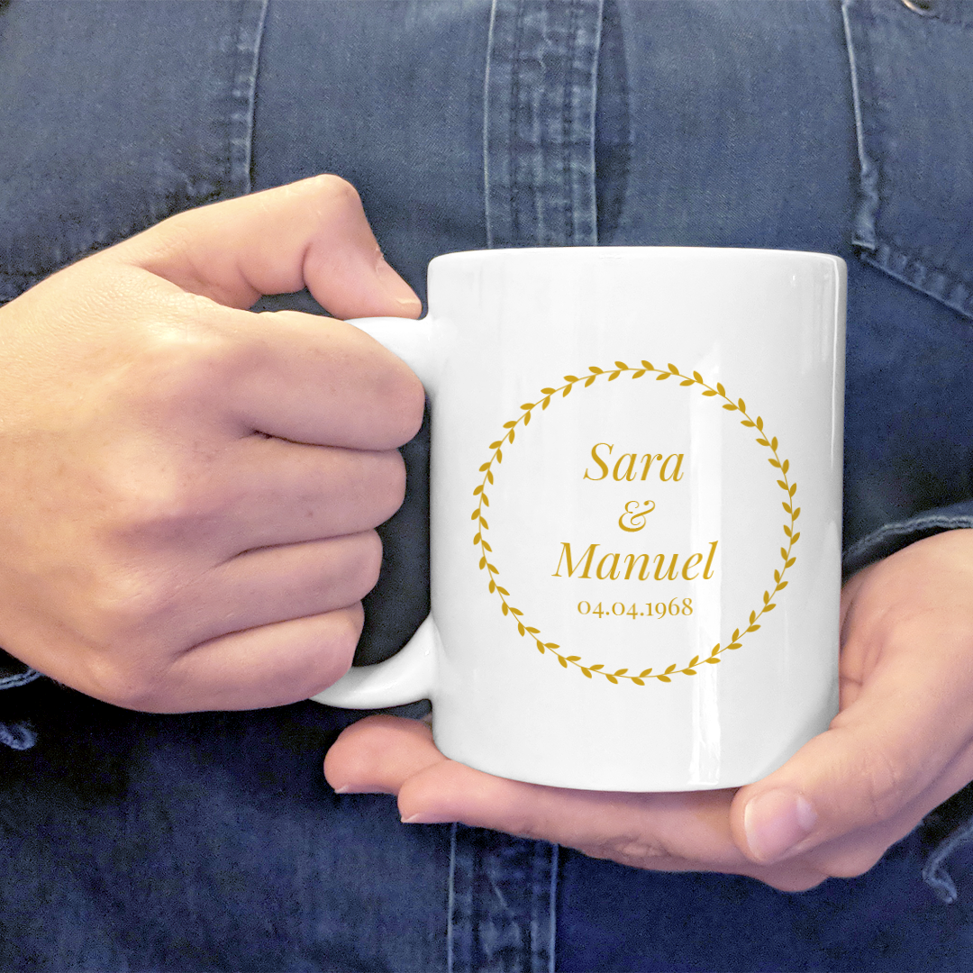 Taza Personalizada Aniversario De Boda Bodas De Oro Clásico