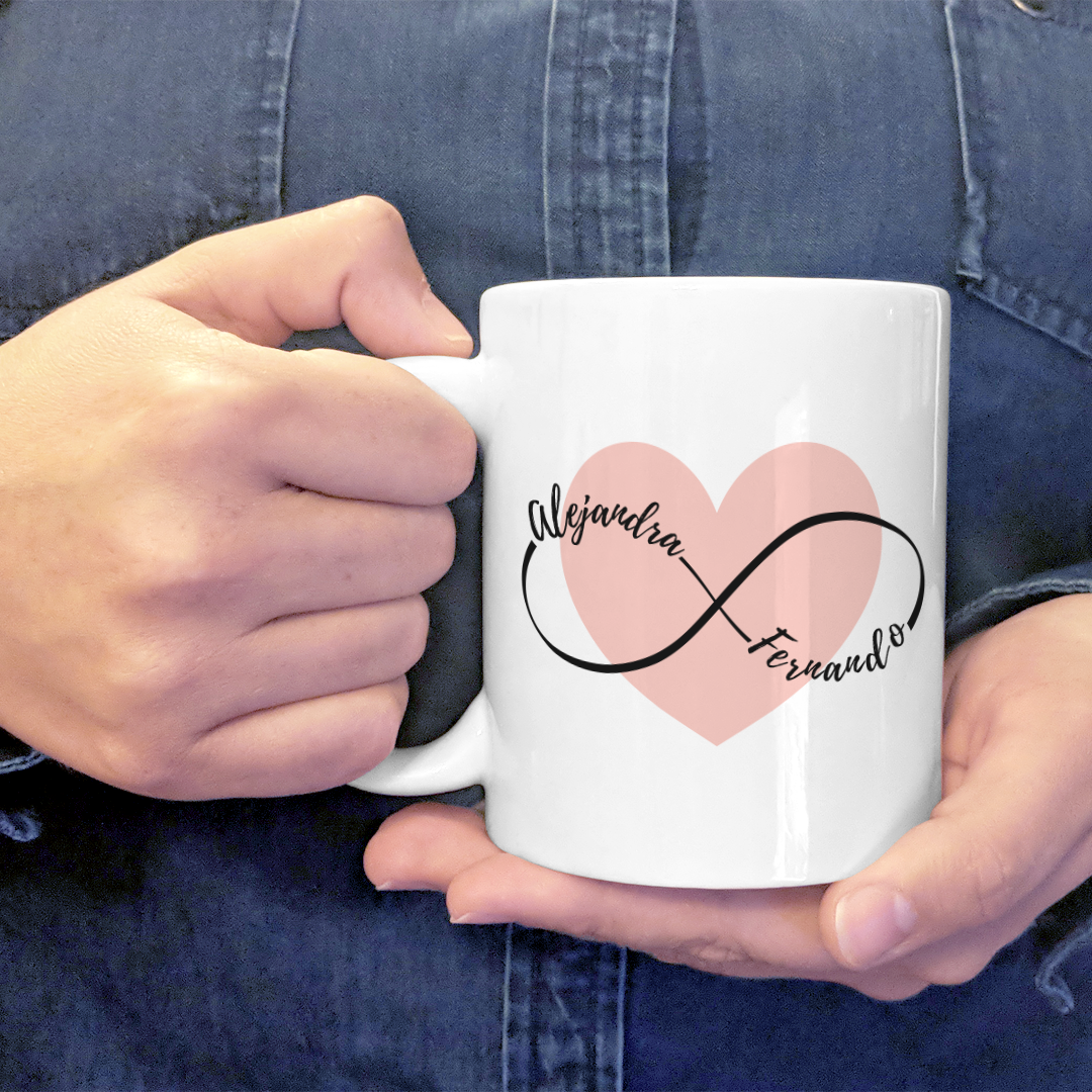 Taza Personalizada San Valentín Por Ti Iría Al Infinito Y Vuelta Con Nombres