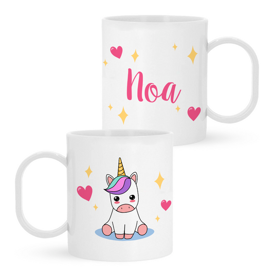 Taza de Plástico Personalizada Infantil Unicornio Con Nombre | Vuelta al Colegio/Guardería