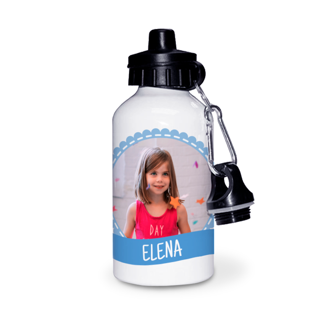 Botella de Aluminio Personalizada Infantil con Foto, Lazo Y Bandera