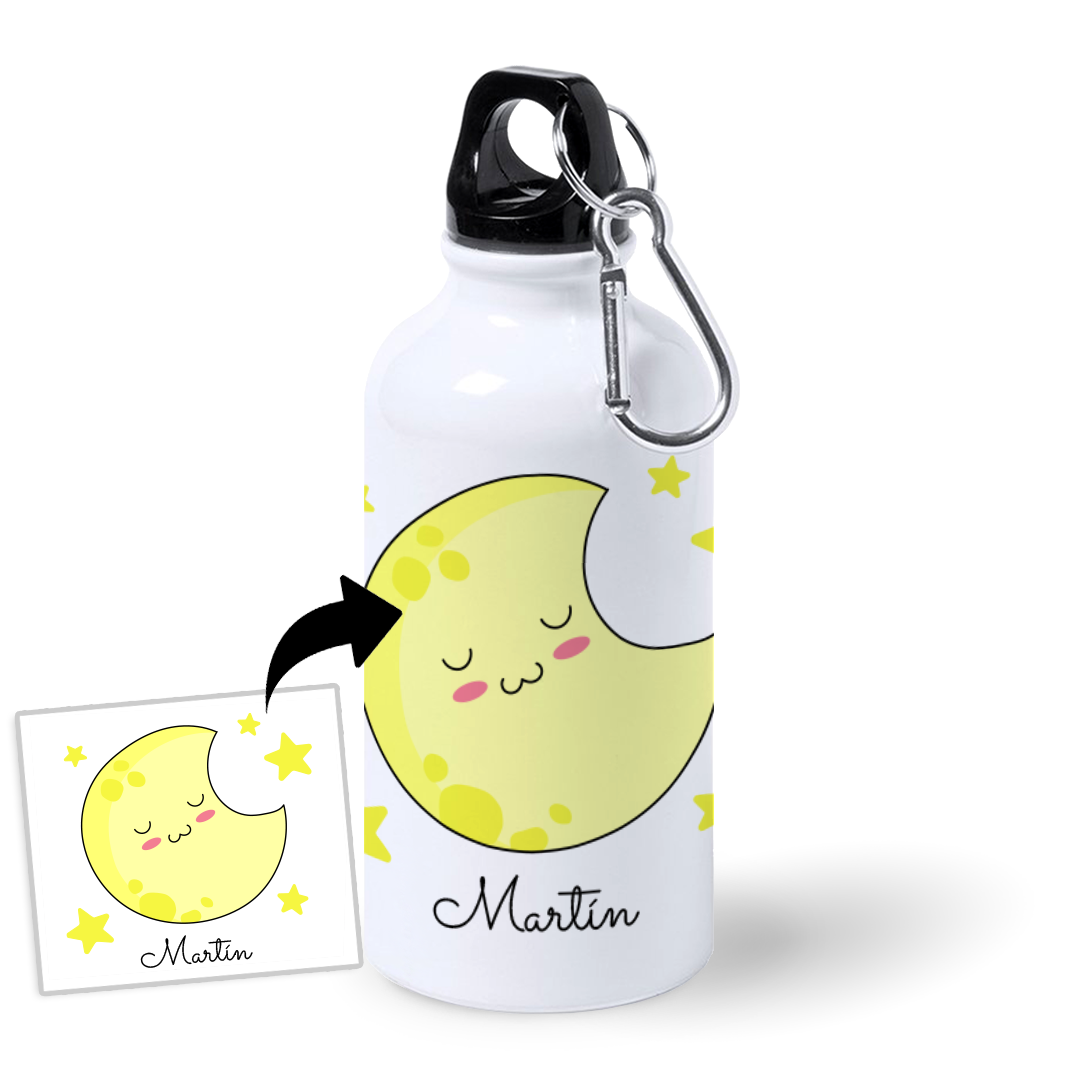 Botella de Aluminio Personalizada Infantil Luna con Nombre