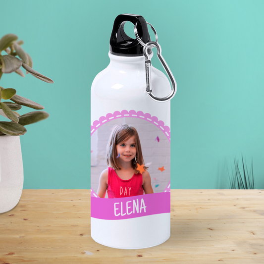 Botella de Aluminio Personalizada Infantil con Foto, Lazo Y Bandera