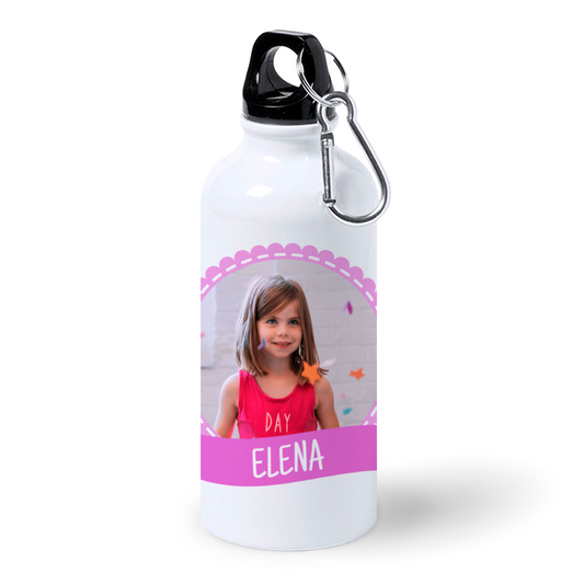 Botella de Aluminio Personalizada Infantil con Foto, Lazo Y Bandera