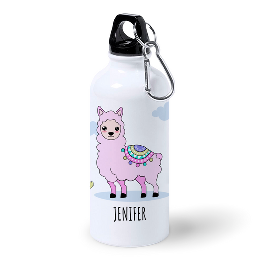 Botella de Aluminio Personalizada Infantil Llama Rosa con Nombre