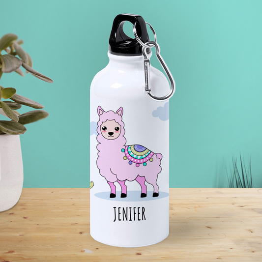 Botella de Aluminio Personalizada Infantil Llama Rosa con Nombre