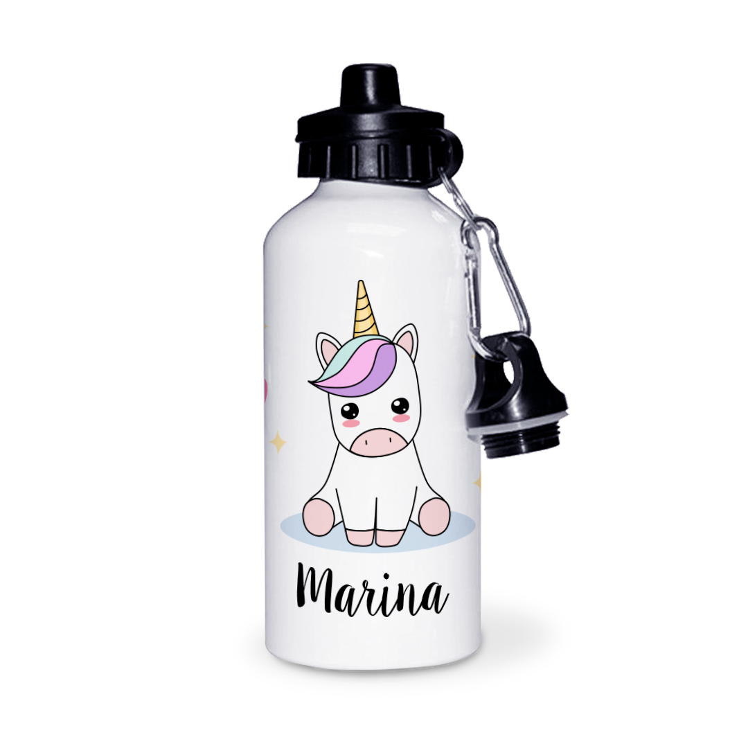 Botella de Aluminio Personalizada Infantil Unicornio con Nombre
