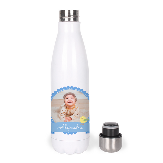 Botella Térmica, Termo de Acero Inoxidable para Agua Personalizada Infantil Pajarito Con Foto Y Nombre