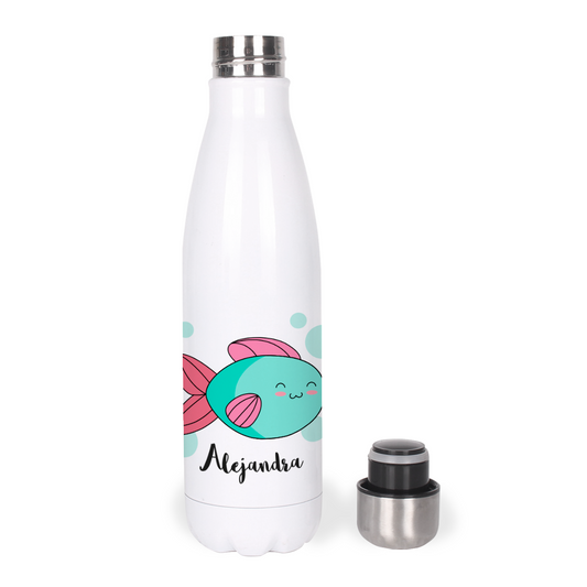 Botella Térmica, Termo de Acero Inoxidable para Agua Personalizada Infantil Pez Con Nombre