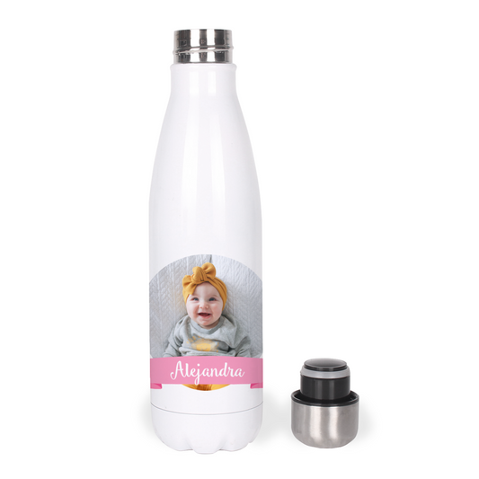 Botella Térmica, Termo de Acero Inoxidable para Agua Personalizada Infantil Con Foto, Nombre Y Lazo