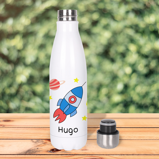 Botella Térmica, Termo de Acero Inoxidable para Agua Personalizada Infantil Cohete Con Nombre