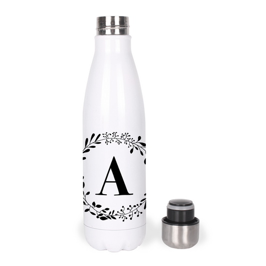 Botella Térmica, Termo de Acero Inoxidable para Agua Personalizada con Inicial Corona de Flores