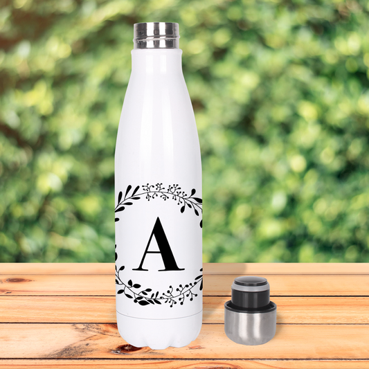 Botella Térmica, Termo de Acero Inoxidable para Agua Personalizada con Inicial Corona de Flores