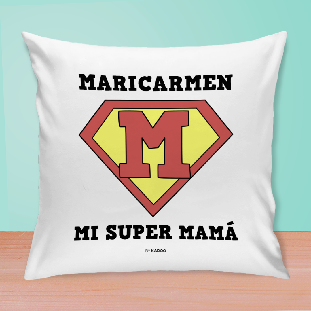 Cojín Personalizado Día de la Madre Mi Super Mamá con Inicial y Nombre