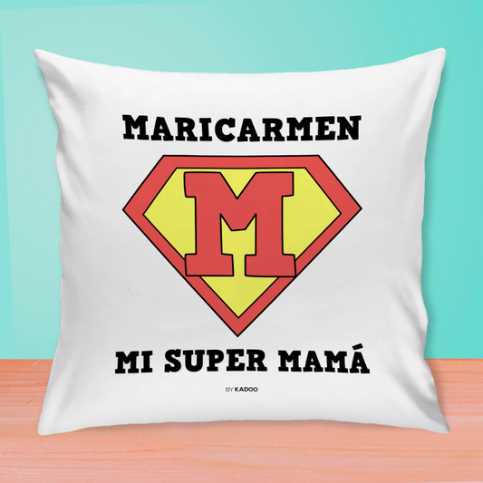 Cojín Personalizado Día de la Madre Mi Super Mamá con Inicial y Nombre