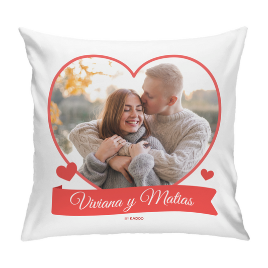 Cojín Personalizado San Valentín Corazón Con Foto y Nombres