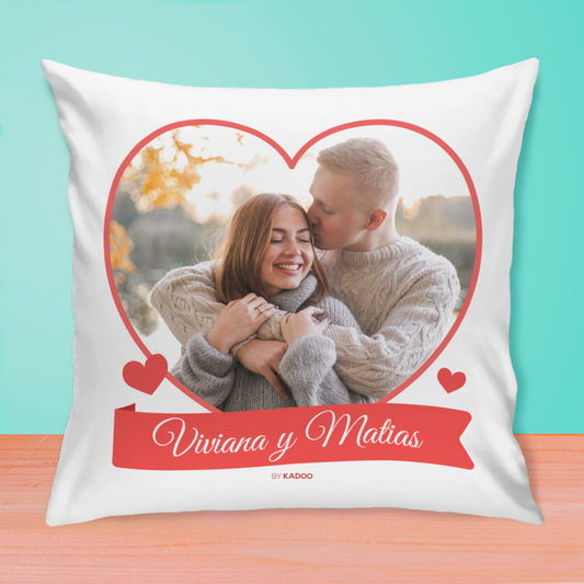 Cojín Personalizado San Valentín Corazón Con Foto y Nombres