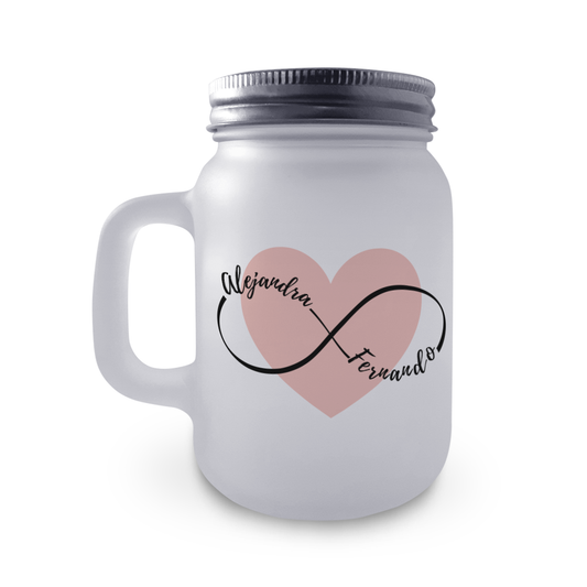 Jarra de Cristal con Tapa y Pajita San Valentín Por ti Iría Al Infinito Y Vuelta Personalizada Con Nombres