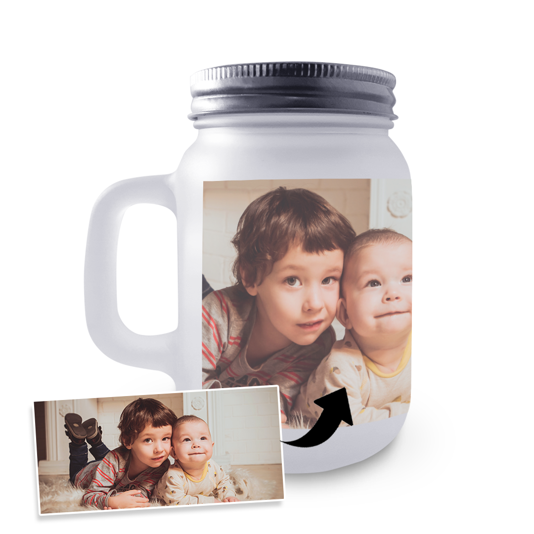 Jarra de Cristal con Tapa y Pajita Personalizada Con Foto