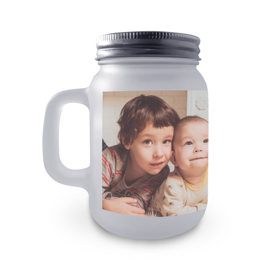 Jarra de Cristal con Tapa y Pajita Personalizada Con Foto