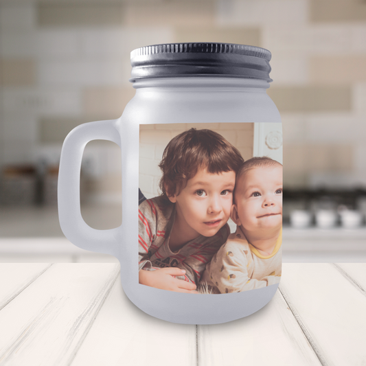 Jarra de Cristal con Tapa y Pajita Personalizada Con Foto