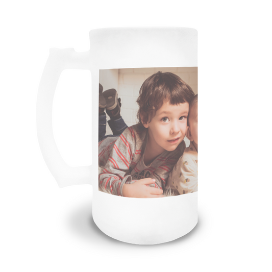 Jarra de Cerveza de Cristal Esmerilado Personalizada con Foto y Texto