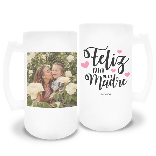 Jarra de Cerveza de Cristal Esmerilado Personalizada Día de la Madre Feliz Día de la Madre con Foto