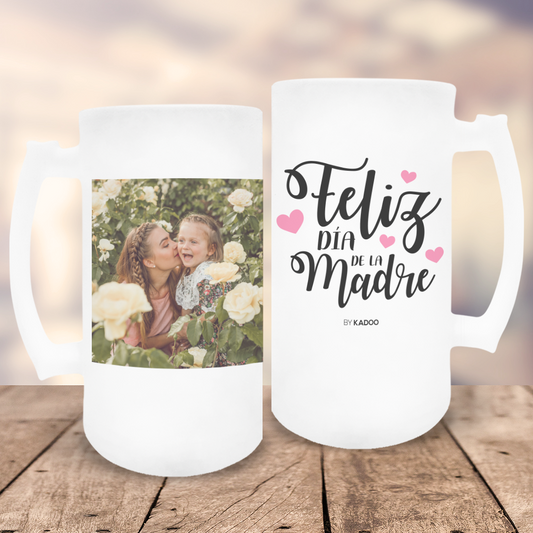 Jarra de Cerveza de Cristal Esmerilado Personalizada Día de la Madre Feliz Día de la Madre con Foto