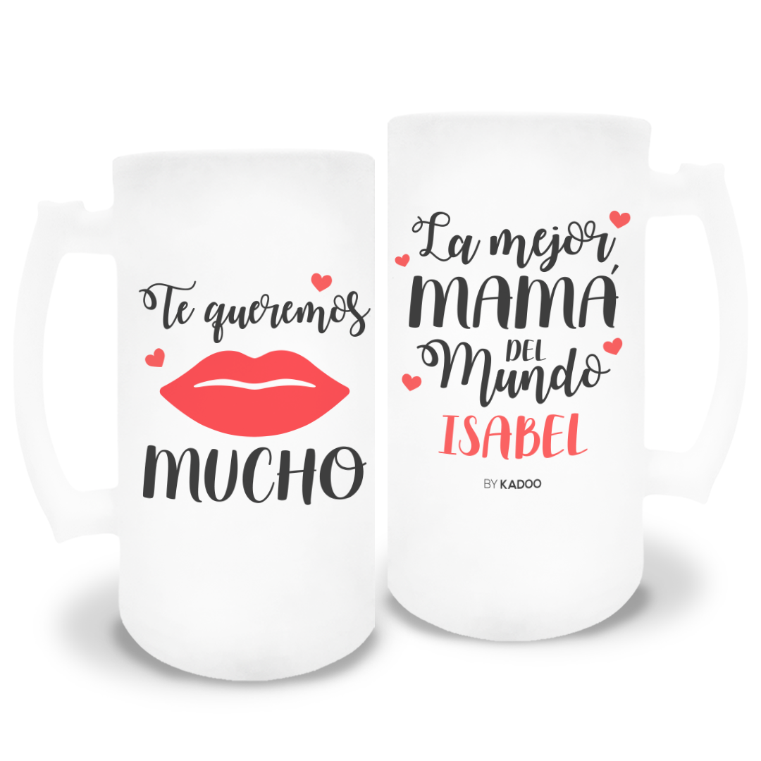 Jarra de Cerveza de Cristal Esmerilado Personalizada Día de La Madre La Mejor Mamá del Mundo