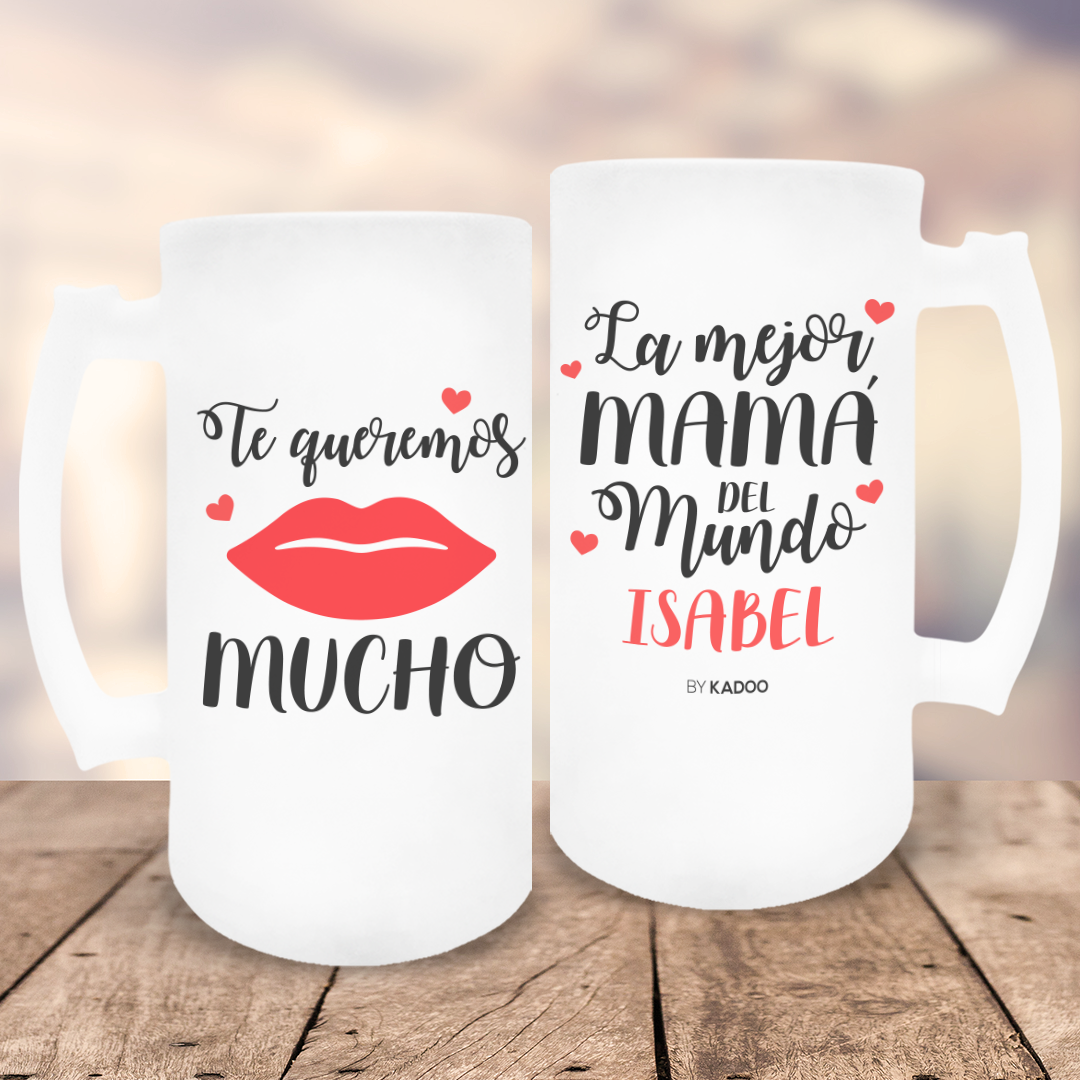 Jarra de Cerveza de Cristal Esmerilado Personalizada Día de La Madre La Mejor Mamá del Mundo