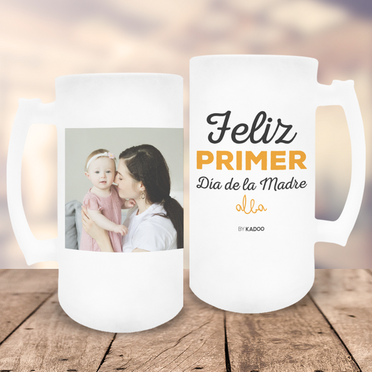 Jarra de Cerveza de Cristal Esmerilado Personalizada Día de la Madre Feliz Primer Día de la Madre