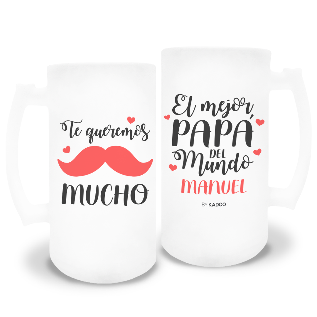 Jarra de Cerveza de Cristal Esmerilado Personalizada Día del Padre El Mejor Papá del Mundo