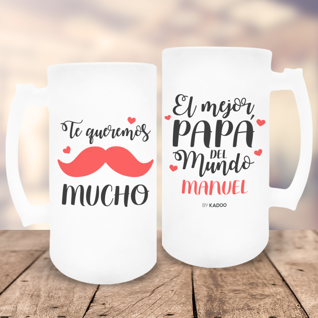 Jarra de Cerveza de Cristal Esmerilado Personalizada Día del Padre El Mejor Papá del Mundo