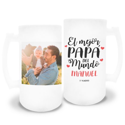 Jarra de Cerveza de Cristal Esmerilado Personalizada Día del Padre El Mejor Papá del Mundo