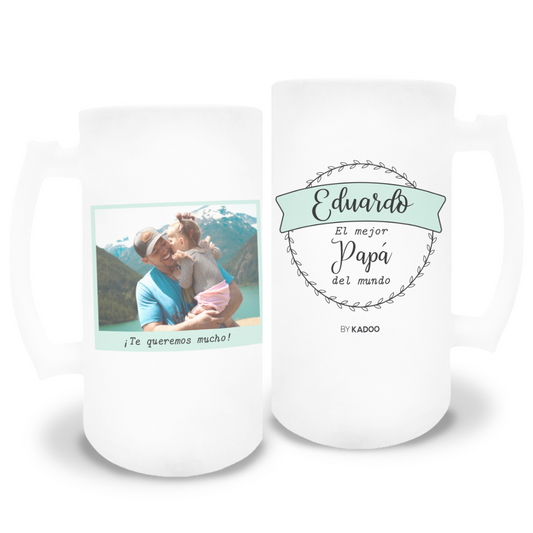 Jarra de Cerveza de Cristal Esmerilado Día del Padre El Mejor Papá del Mundo con Foto