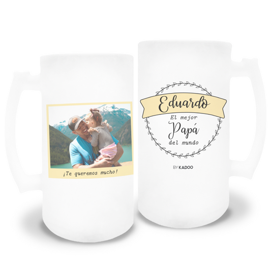 Jarra de Cerveza de Cristal Esmerilado Día del Padre El Mejor Papá del Mundo con Foto
