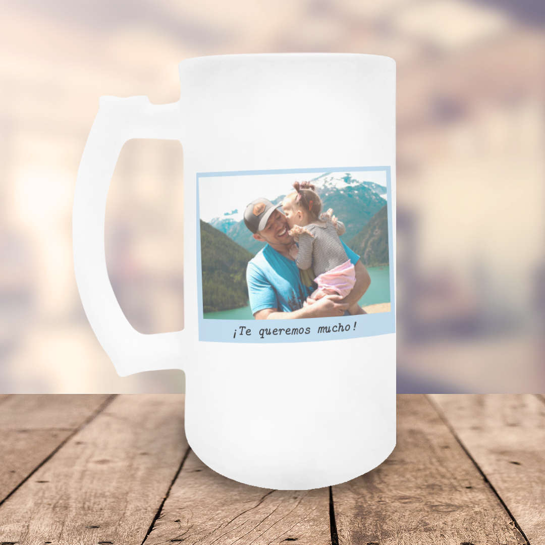 Jarra de Cerveza de Cristal Esmerilado Día del Padre El Mejor Papá del Mundo con Foto