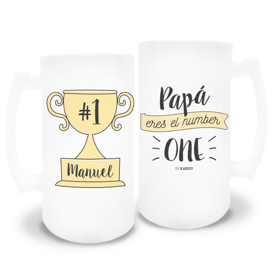 Jarra de Cerveza de Cristal Esmerilado Personalizada Día del Padre Papá Eres el Number One