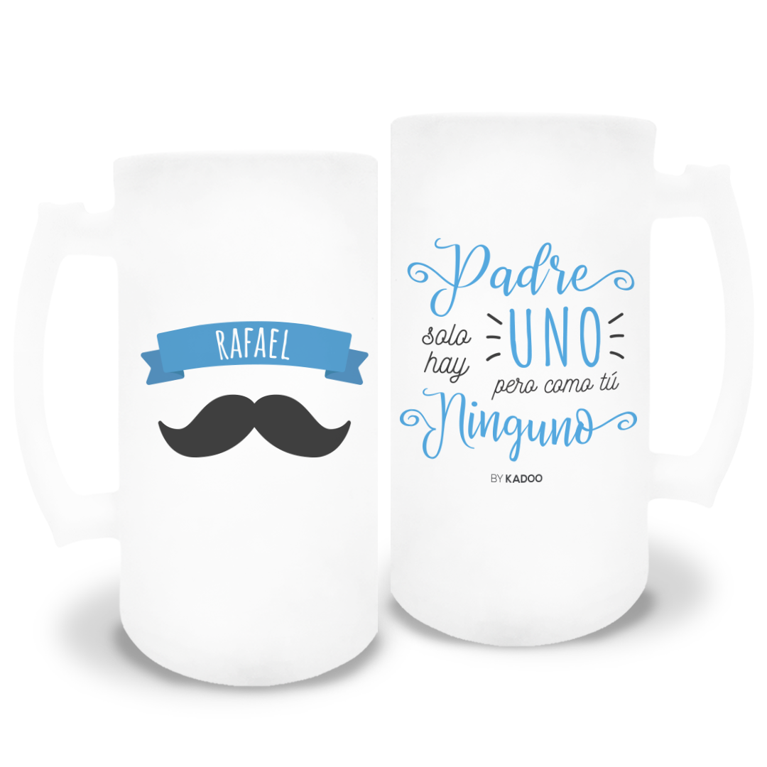 Jarra de Cerveza de Cristal Esmerilado Personalizada Día del Padre Padre Solo Hay Uno Pero Como Tú Ninguno