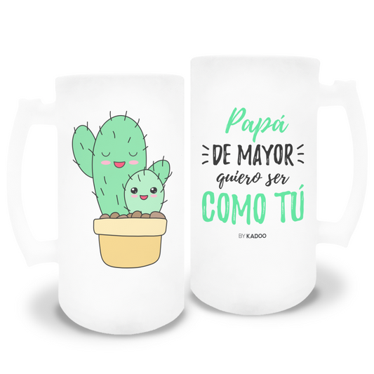 Jarra de Cerveza de Cristal Esmerilado Día del Padre Papá Cactus