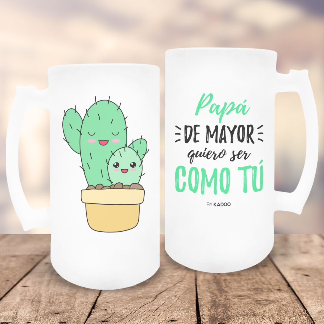 Jarra de Cerveza de Cristal Esmerilado Día del Padre Papá Cactus