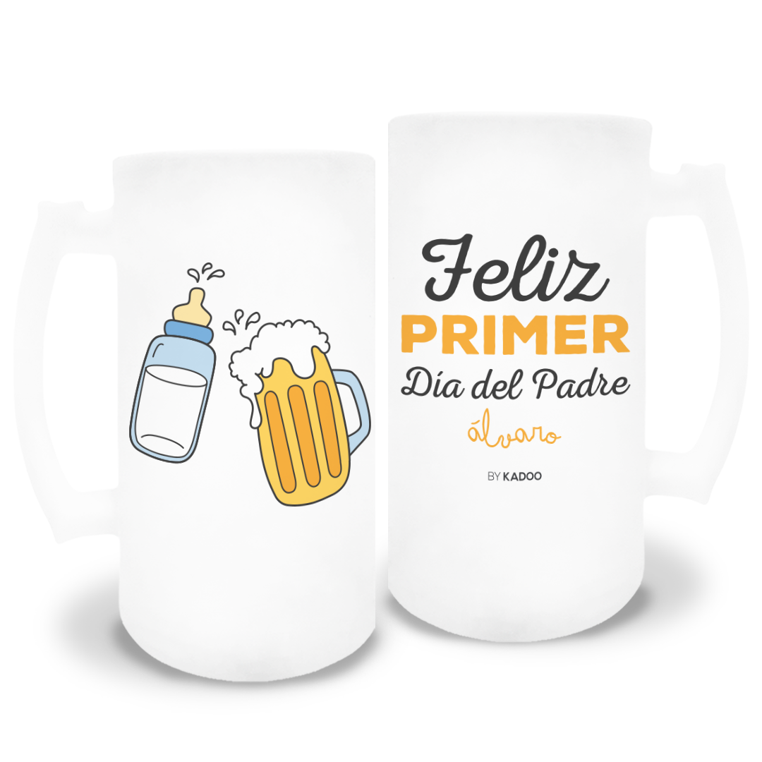 Jarra de Cerveza de Cristal Esmerilado Personalizada Día del Padre Feliz Primer Día del Padre