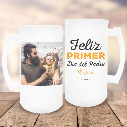 Jarra de Cerveza de Cristal Esmerilado Personalizada Día del Padre Feliz Primer Día del Padre