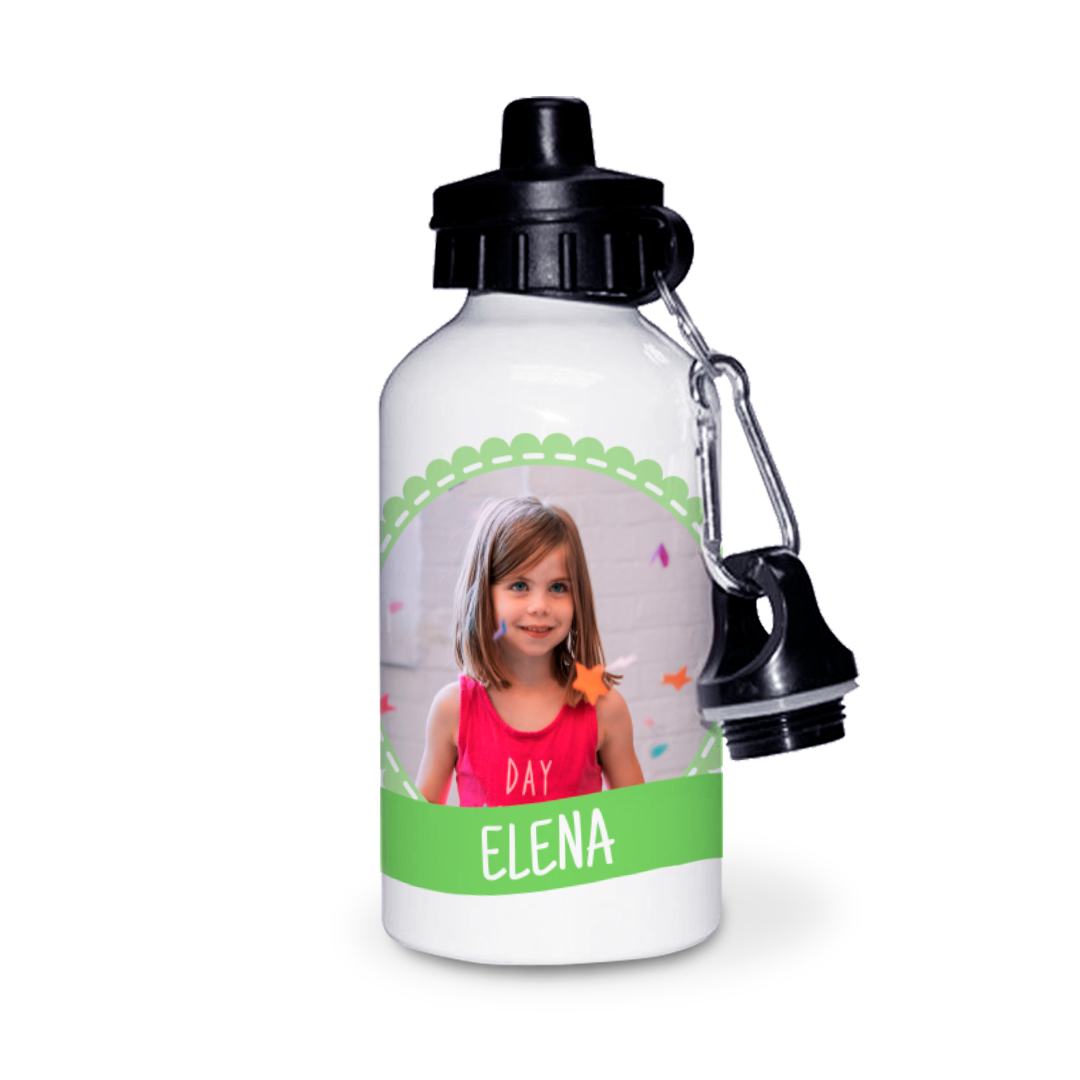 Botella de Aluminio Personalizada Infantil con Foto, Lazo Y Bandera