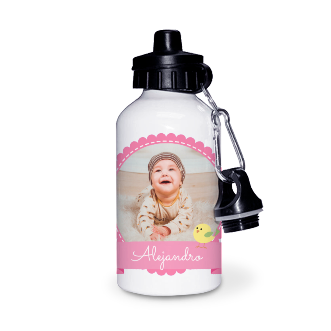 Botella de Aluminio Personalizada Infantil con Foto Y Pajarito