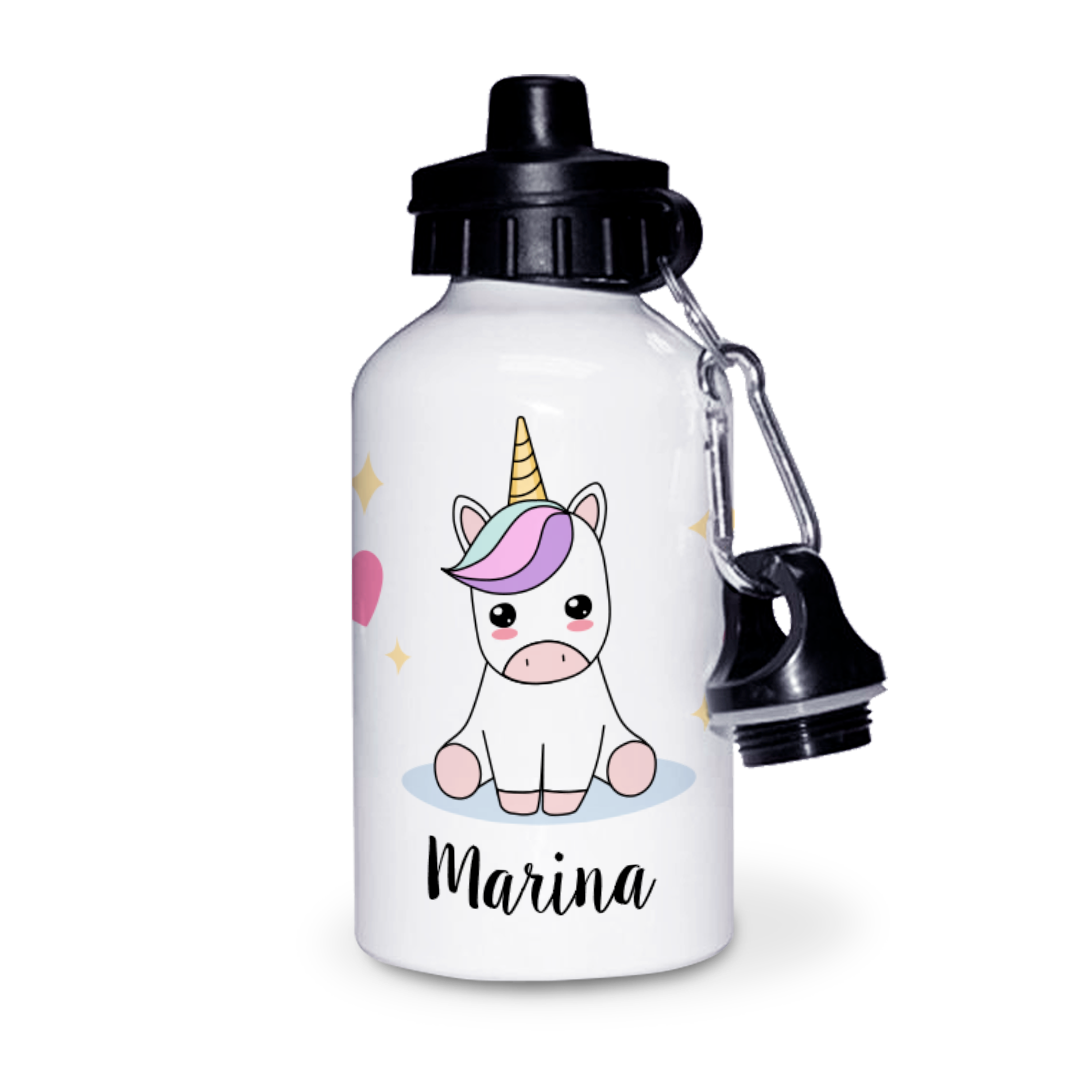 Botella de Aluminio Personalizada Infantil Unicornio con Nombre