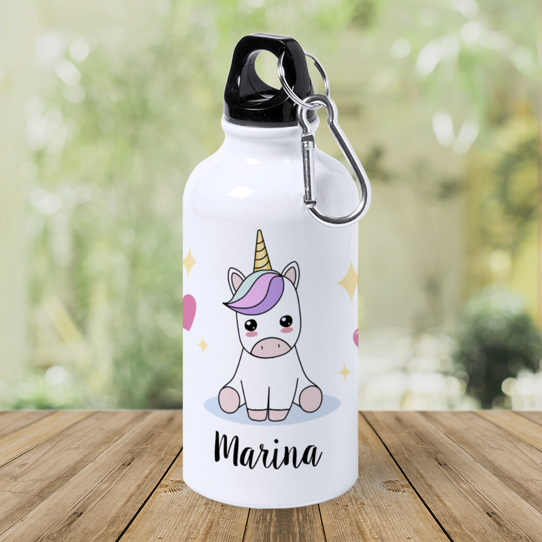 Botella de Aluminio Personalizada Infantil Unicornio con Nombre