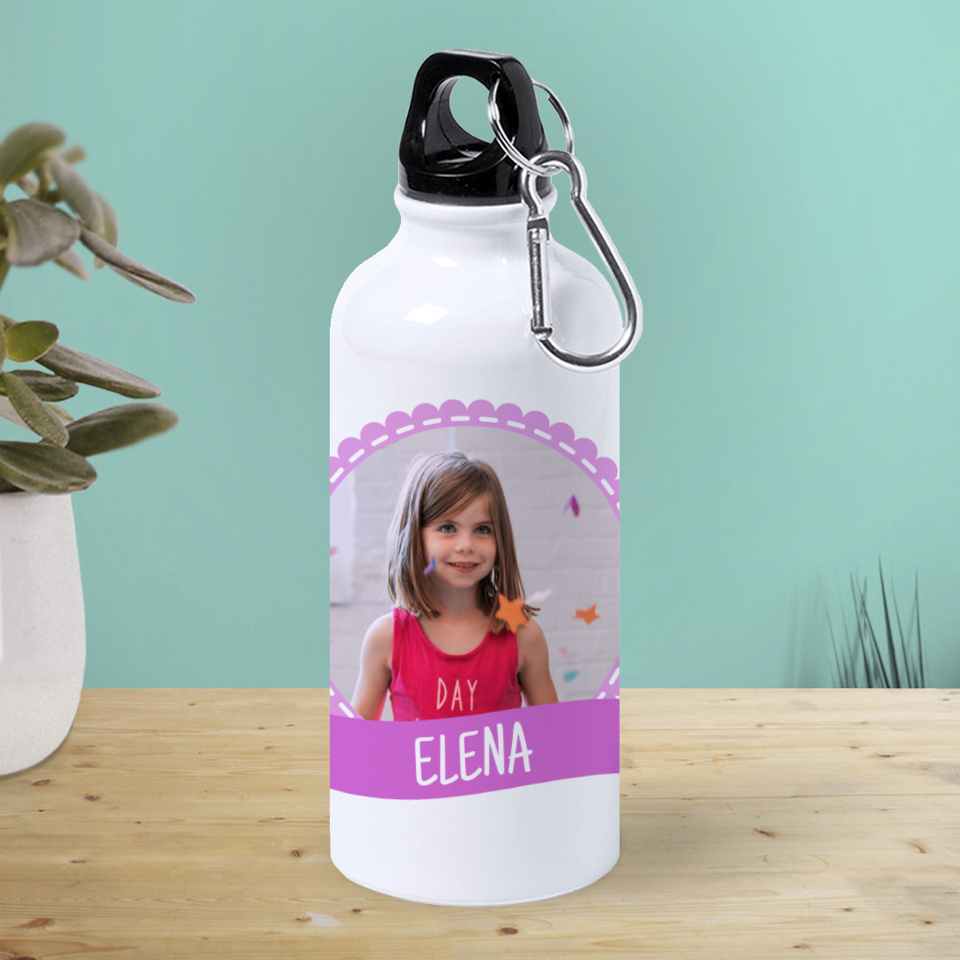 Botella de Aluminio Personalizada Infantil con Foto, Lazo Y Bandera