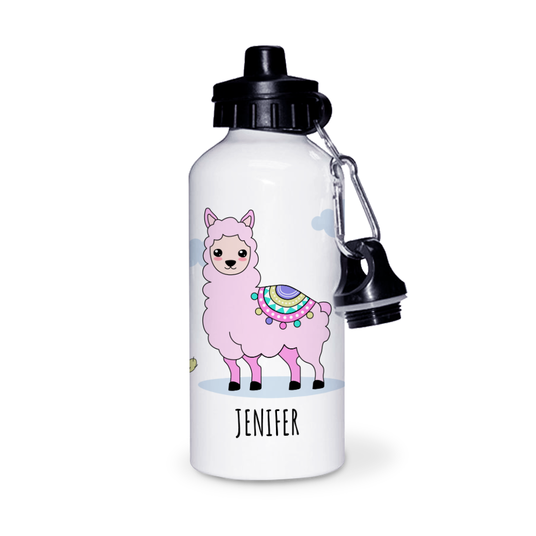 Botella de Aluminio Personalizada Infantil Llama Rosa con Nombre