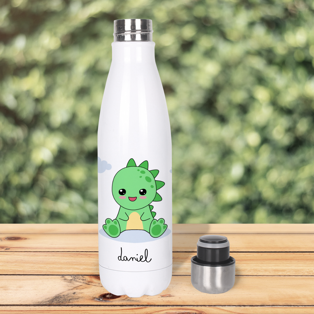 Botella Térmica, Termo de Acero Inoxidable para Agua Personalizada Infantil Dinosaurio Bebe Con Nombre