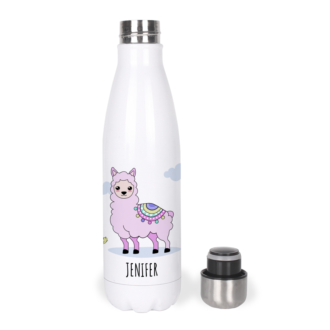 Botella Térmica, Termo de Acero Inoxidable para Agua Personalizada Infantil Llama Rosa Con Nombre